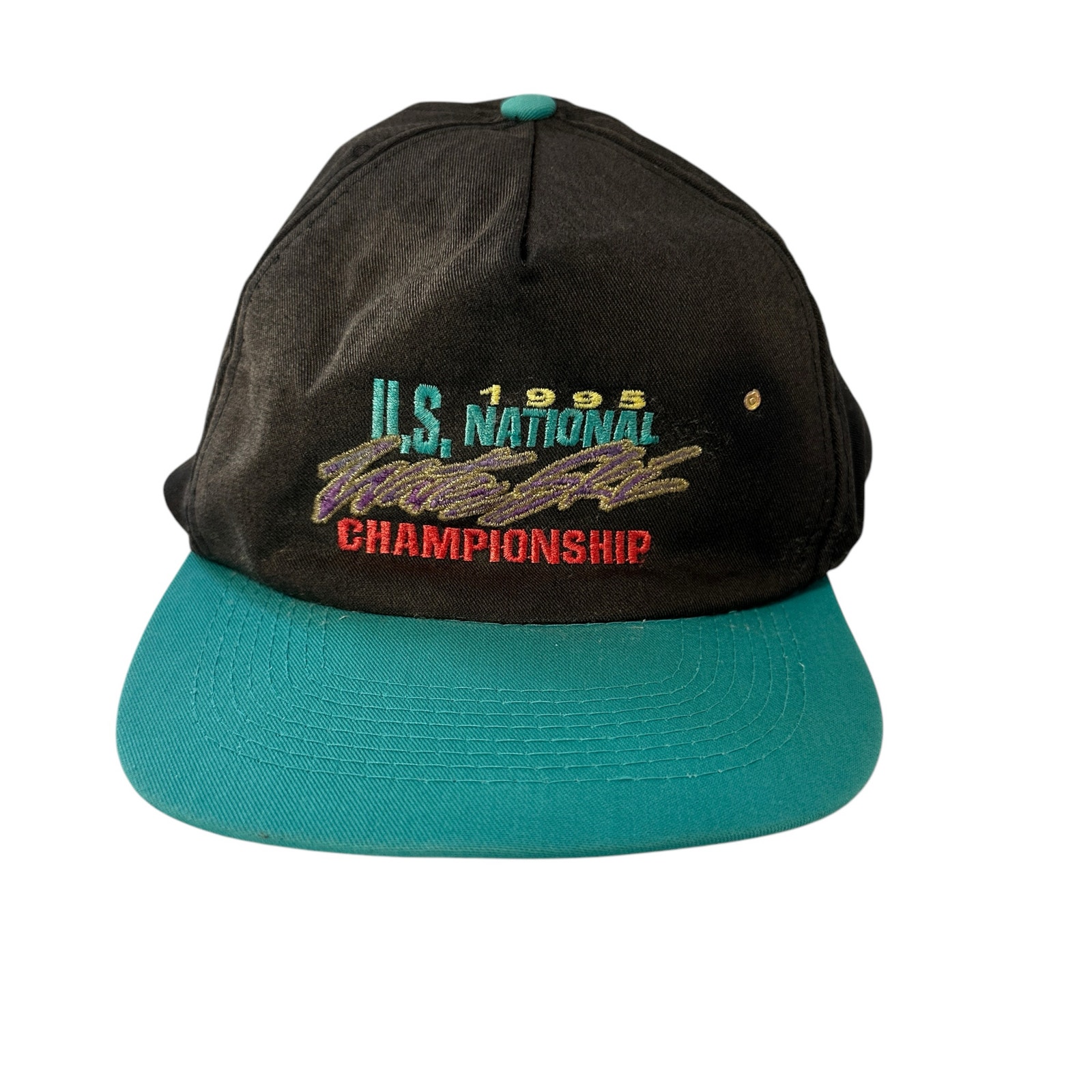 Vintage 1995 Us National Water Ski Championship Baseball Cap Teal Snap Back Hat